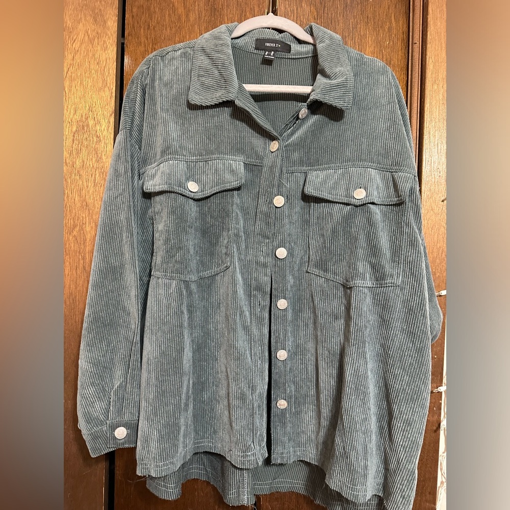 Forever 21+ green corduroy shirt, size 3x